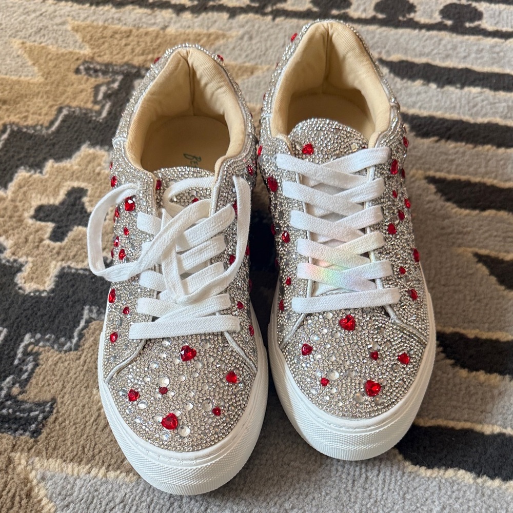 BN Betsy Johnson Women's Rhinestone Sneakers with Red Accents